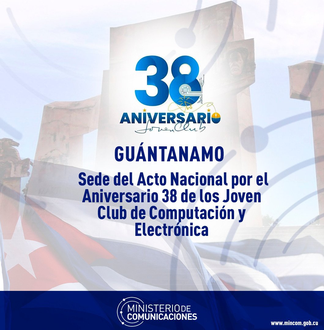 ¡Muchas felicidades para #Guantánamo, sede del evento #Infoclub2025 y del Acto Nacional por el Aniversario 38 de los JovenClub de Computación y Electrónica! ¡Innovación, tecnología y talento digital para impulsar #CubaPorLaTransformaciónDigital y honrar #100AñosConFidel! 🇨🇺