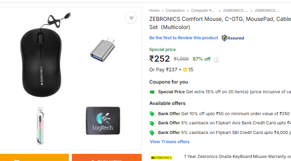 TechyBoostDeals's tweet image. Flipkart GRAB : 87% Off – Zebronics Mouse Combo Set @ ₹252

Buy link : fkrt.co/NX9TOC

Reg. Price : ₹429

#Flipkart #Zebronics #ComputerAccessories