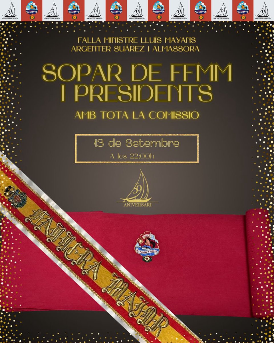 El proper dissabte 13 de setembre celebrarem al nostre Casal, un sopar de germanor amb les Falleres Majors i Presidents i Presidentes de la nostra història. 
Una altra nit de records i vivències compartides que esperem amb il·lusió. 
I tú, vindràs??