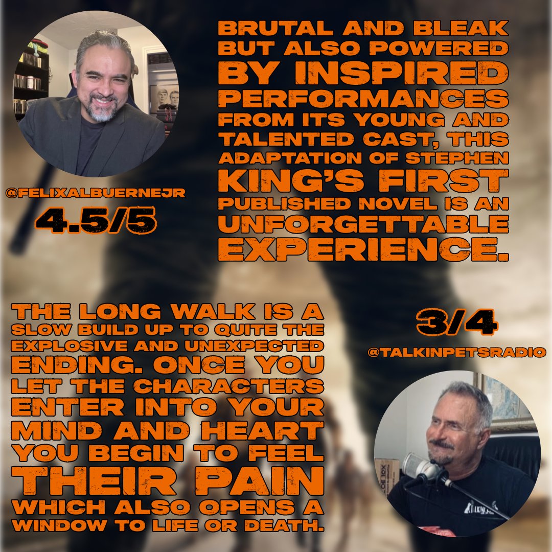 The Critics Association of Central Florida gives The Long Walk (2025) a 4.21/5 consensus score. A gripping new Stephen King adaptation.

<a href="/MovieEmporium/">Movie Emporium 🎬🎞️</a> <a href="/AshleyLCarter1/">Ashley Carter</a> <a href="/TheAAPerez/">Anthony A. Perez</a> <a href="/FelixAlbuerneJr/">FelixAlbuerneJr</a> <a href="/TalkinPetsRadio/">Talkin Pets Radio</a> 

#TheLongWalk #StephenKing #MovieReview #FilmCritics #CACF