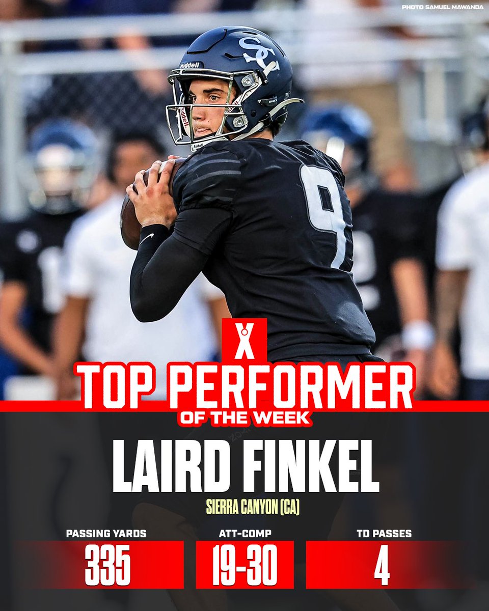 MaxPreps's tweet photo. No. 12 overall ranked Sierra Canyon improves to 3-0 after dominant 45-0 win over visiting Punahou High School (Hawai’i) 📈🏈

Senior QB Laird Finkel threw 4 TD to lead the Trailblaizers, and USC commit Tron Baker hauled in 6 catches for 136 yds and 2 touchdowns.

6’4 320 offensive lineman Kasi Currie was punishing for Sierra Canyon all night. SC at Downey next week.