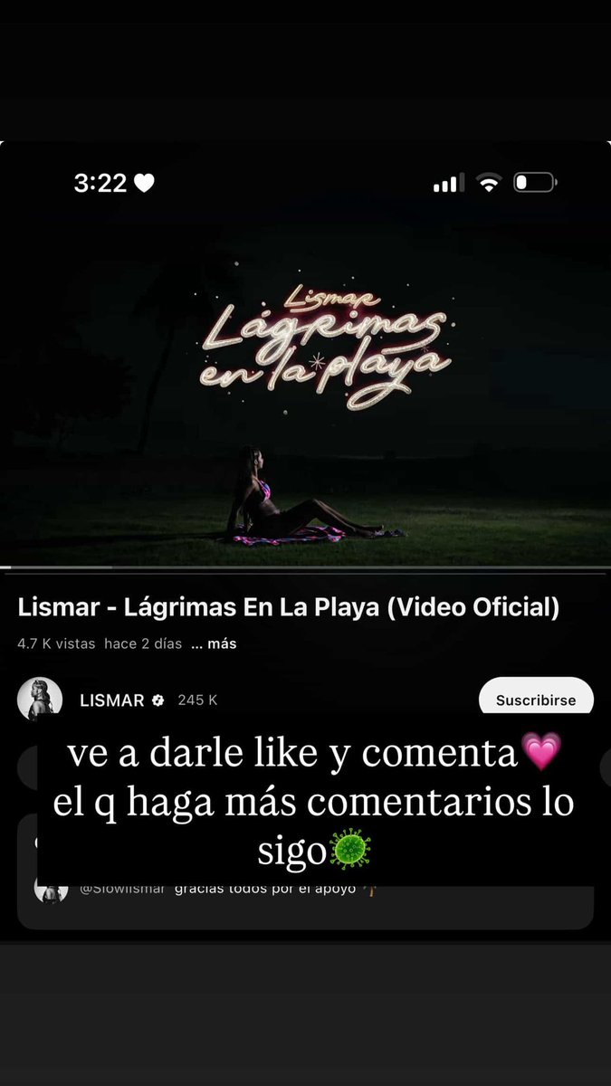 LismarNation's tweet photo. Lismar inició una dinámica donde la persona q más comente en el video de Lágrimas en la Playa la seguirá en Instagram, aprovechen a participar. https://t.co/726Hg8aWcD