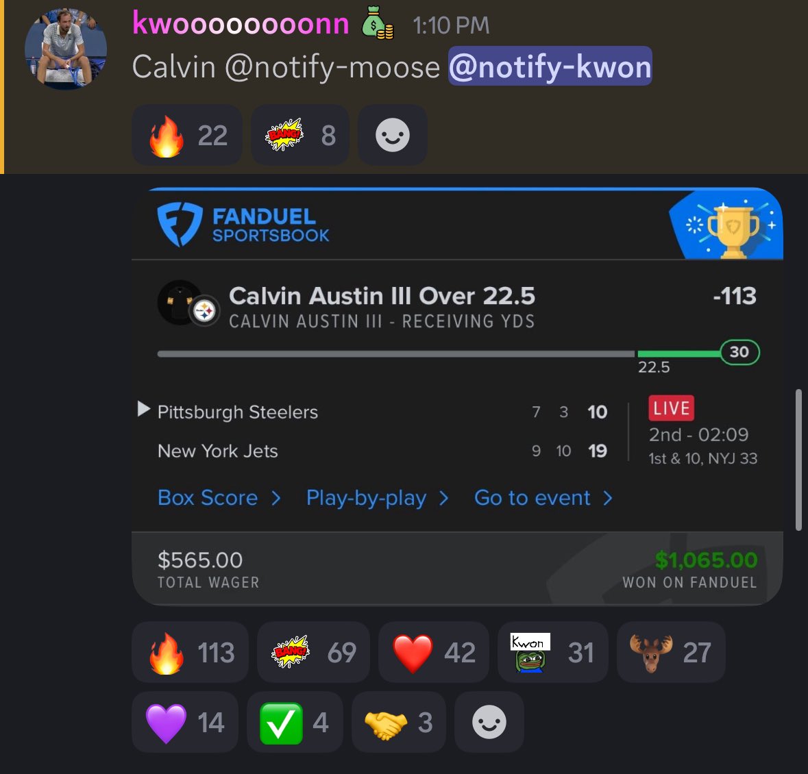 Cash this NFL Straight from <a href="/MoooseTheGoat/">мooѕe ツ</a> &amp; <a href="/kwoooooooonn/">🧙🏽‍♂️</a> 🏈

$565 ➡️ $1,065 💸

Posted in the discord ➡️ GoldBoys.com