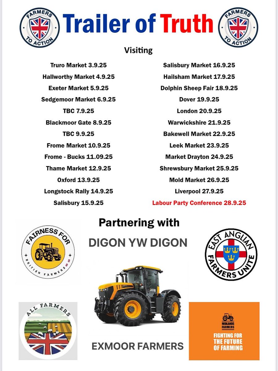 BritishFarmNet's tweet photo. Tomorrow the Trailer of Truth will visit Blackmoor Gate - approximately 8:30 till 13:30 🚜 

Please pop down, have a chat, sign the banner, post a letter and support the farmers that are backing Britain 🇬🇧 

Once again thank you so much to all the individuals, farmers, public, MPs,  Farming and other campaign groups who are participating in this epic journey of truth over lies! 

Our banners are filling up nicely with all your heartfelt messages and we will be glad to deliver them to our shameful government on 28th September in Liverpool! 

Keep signing, but more importantly keep talking and standing together! ❤️‍🔥