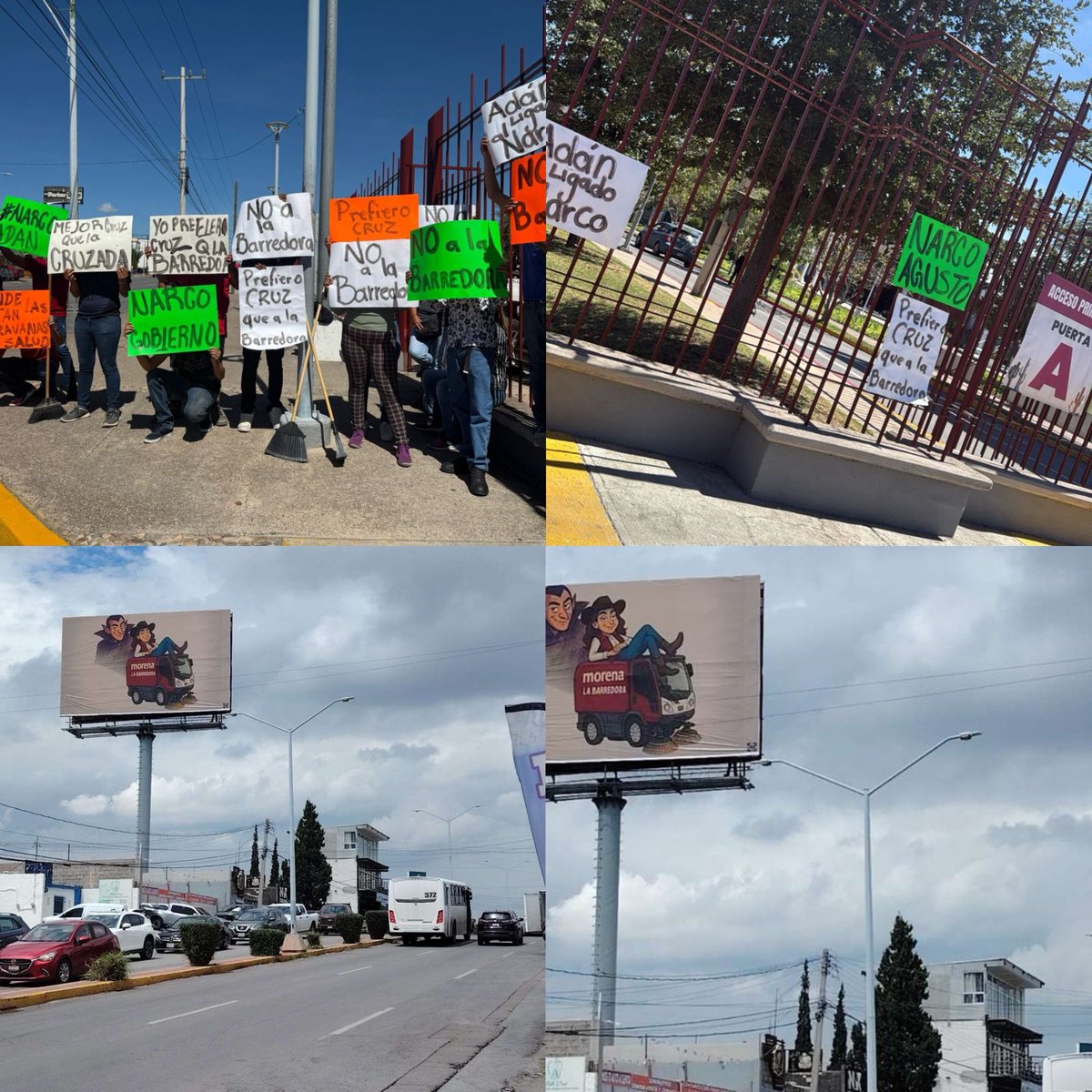 SGarciaSoto's tweet photo. La guerra por la candidatura morenista en Chihuahua al 2027 sube de tono. Hoy la senadora  @AndreaChavezTre tuvo evento en el Centro de Convenciones de la capital, mientras el alcalde @CruzPerzCuellar lo hacía en un campo de beisbol en Cd. Juárez. Y parece que a la senadora le mandaron saludos con cartulinas y espectaculares que hoy aparecieron en Chihuahua capital. Se viene fuerte el agarrón morenista.