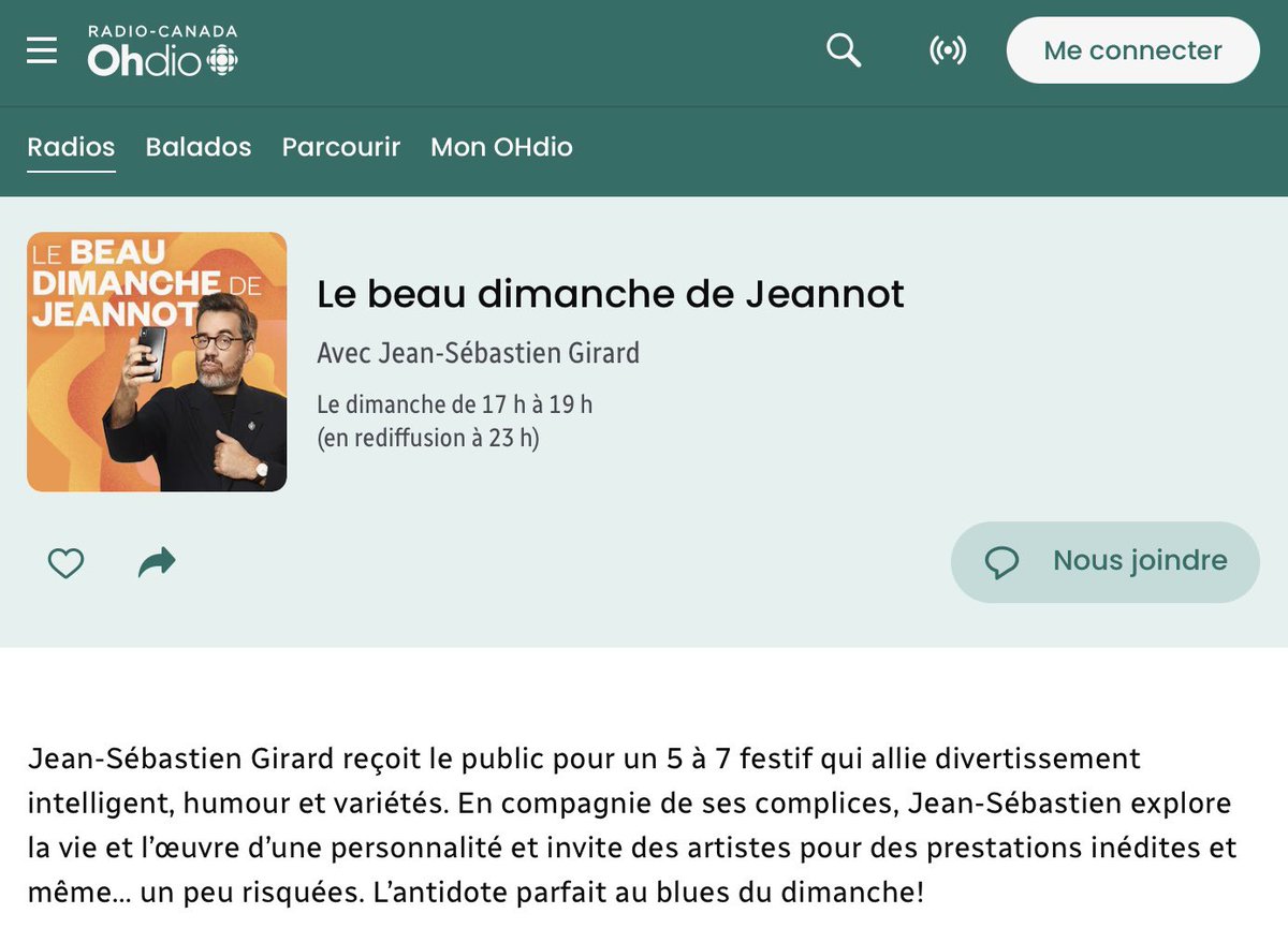 Très heureux d’être en ondes tantôt avec <a href="/jsgirard/">JS Girard</a>, pour la première de la saison de son émission « Le beau dimanche de Jeannot », <a href="/icircpremiere/">ICI Première</a>.
ici.radio-canada.ca/ohdio/premiere…