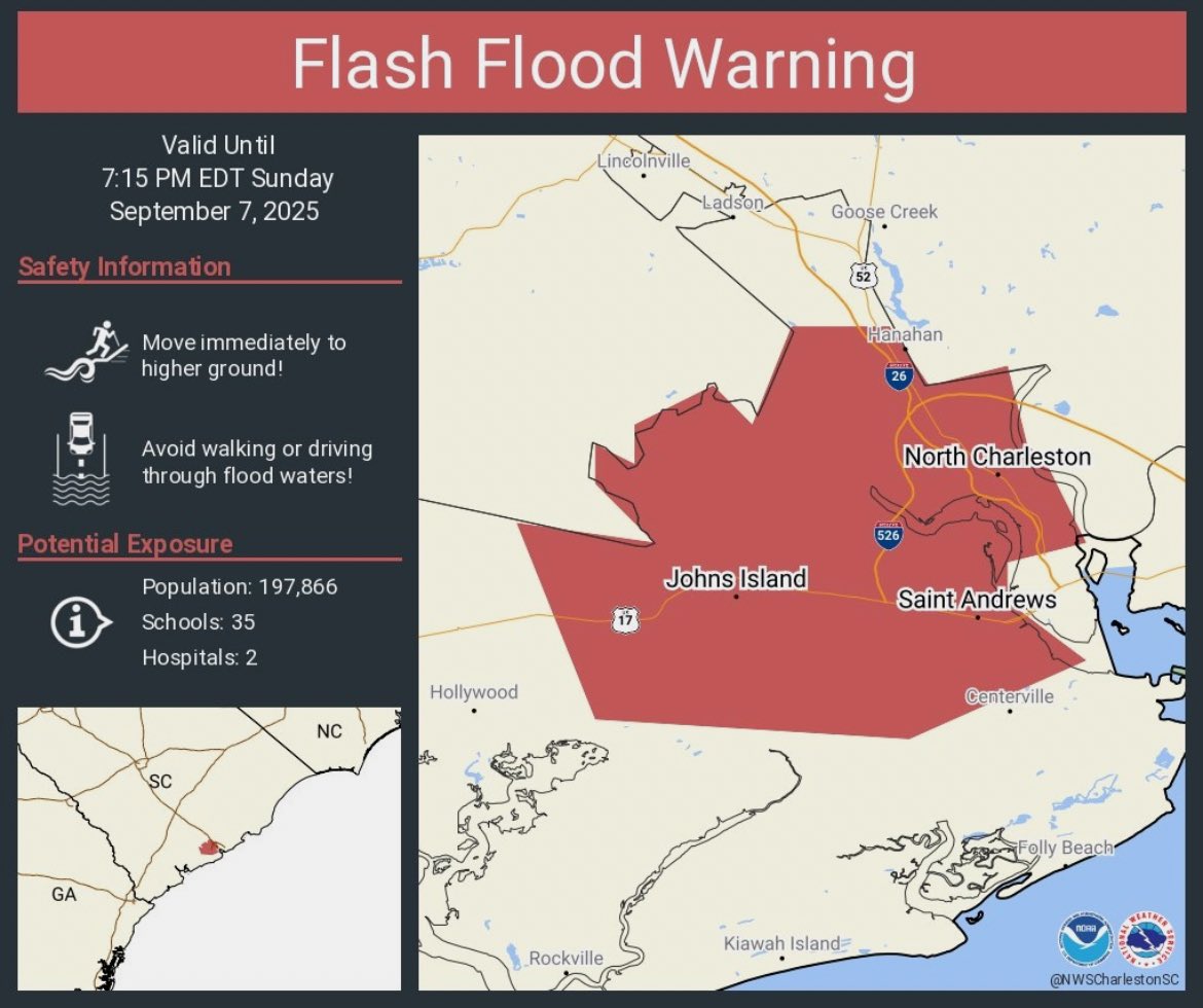 Flash Flood Warning for most of Charleston