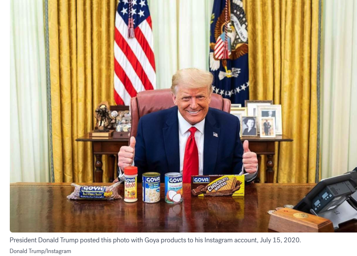 SeeTrumpLie's tweet photo. Should we reconsider the #Goyaway and agree that a business whose primary customers are Latinos cannot and should not support this orange piece of garbage? Oh yeah, Goya Sazzon is bad RFK., where are you? https://t.co/FnXzgLKwZk