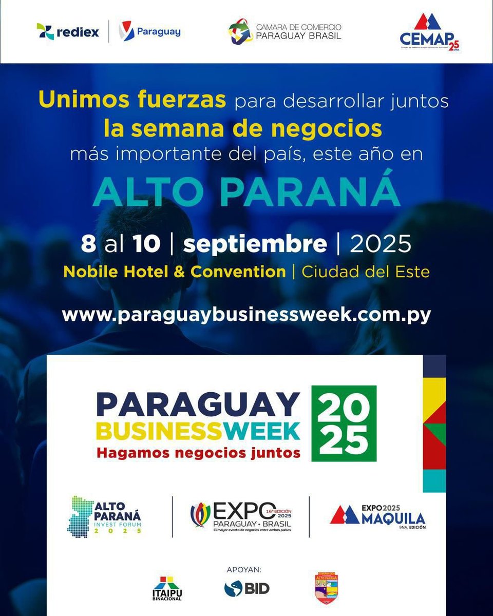 🙌 ¡Falta 1 día! Para el #ParaguayBusinessWeek 2025 

Mañana,8 de septiembre con el segmento especial: "La Maquila como reconfiguración del panorama económico en Paraguay" con la presencia de 3 industrias referentes.

#ExpoMaquila 
#CEMAP25 #MaquilaParaguay #CalidadAlMundo