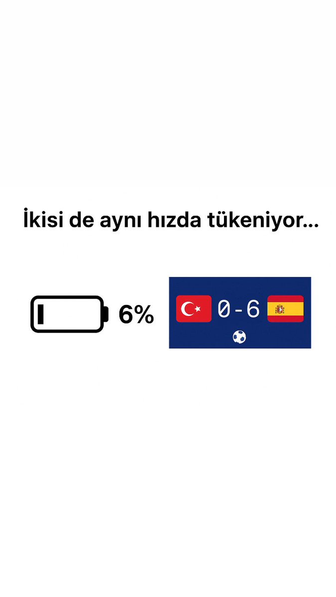 •Telefon bataryası: %6 🔋
•Maç sonucu: 0-6 ⚽
•   “İkisi de aynı hızda tükeniyor…”

#millitakım #millitakim #BizimÇocuklar #turkiyeispanya