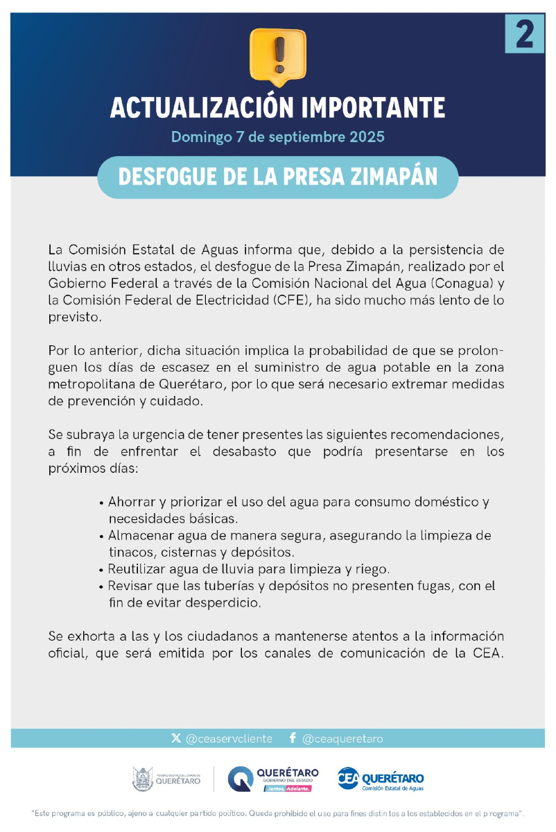 cea_qro's tweet image. Actualización importante sobre el
DESFOGUE DE LA PRESA ZIMAPÁN.