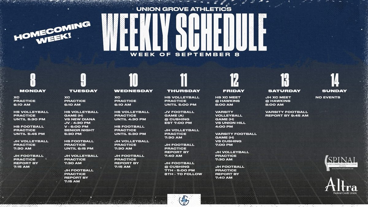 Athletics Schedule for the week of September 8
#PTP