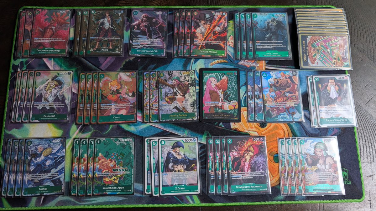 6thGenSS's tweet image. Guess we're also going to Vegas!
Went 5-1 on Bonney at today's store champ!
R1 UP Sanji 🎲1️⃣🟩
R2 Buggy🎲1️⃣🟩
R3 Mirror 1️⃣❌
R4 G Zoro1️⃣🟩
R5 G Zoro🎲2️⃣🟩
R6 mirror1️⃣🟩

Last round was scuffed, we had to deck check halfway through turn 1 and restart everything. Threw us both off