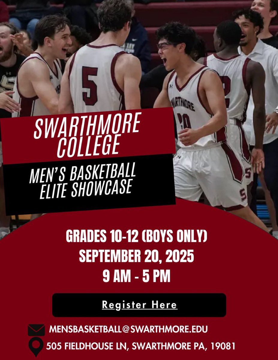 🚨 Swarthmore Elite Camp 9/20 🚨 

Less than two weeks until camp and we only have a few spots available. Sign up today to showcase yourself and learn more about our program! 

garnetbasketballcamps.com/elite-showcase…