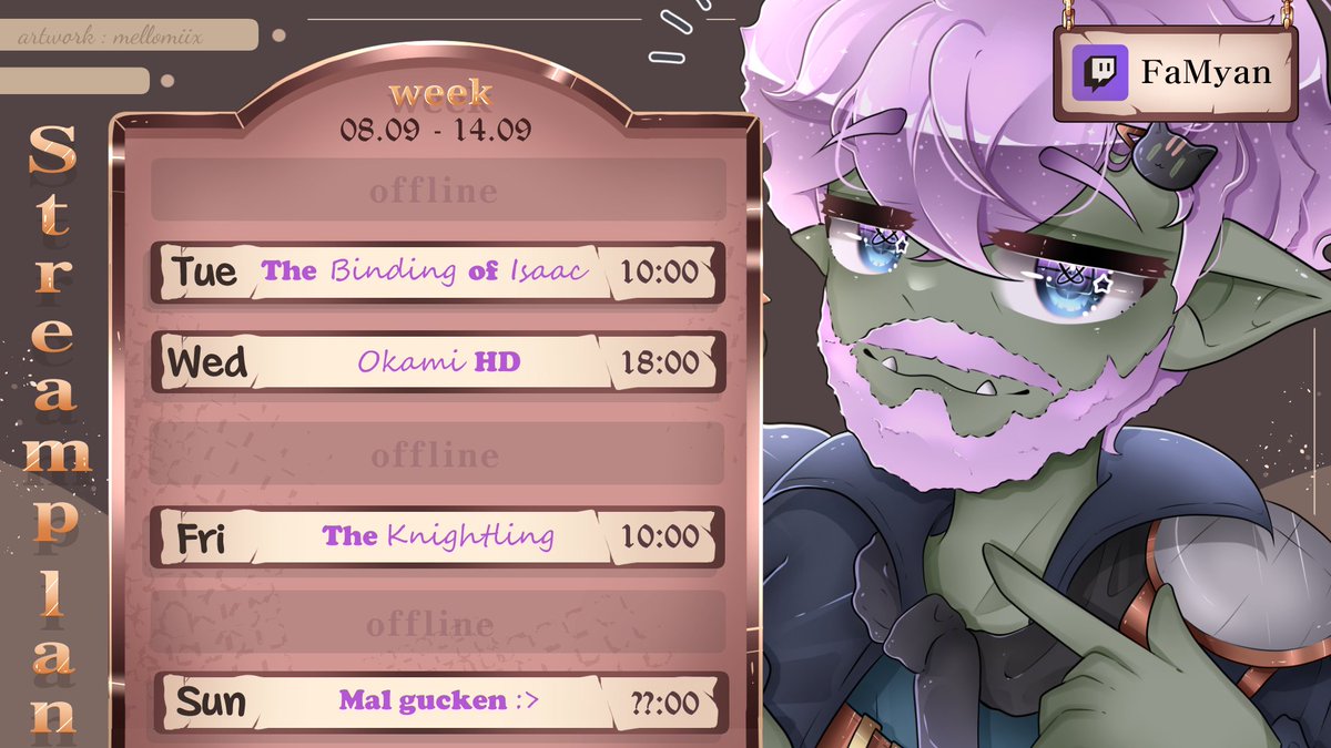 FayMyan's tweet photo. Hey Ihr, ich bin wieder BACK!

Nach einer etwa 2 wöchigen Pause streame ich wieder auf der Funny Lila Platform! 

Also kommt gerne vorbei für nen hallo und comfy gameplay :> https://t.co/ZT6OBRR77Q