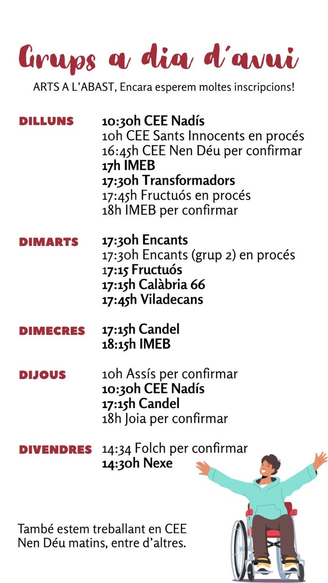 Anem fent grups, a diferents espais. Totes les edats. Comencem les sessions a l'octubre. Ara és el moment d'inscriure's!