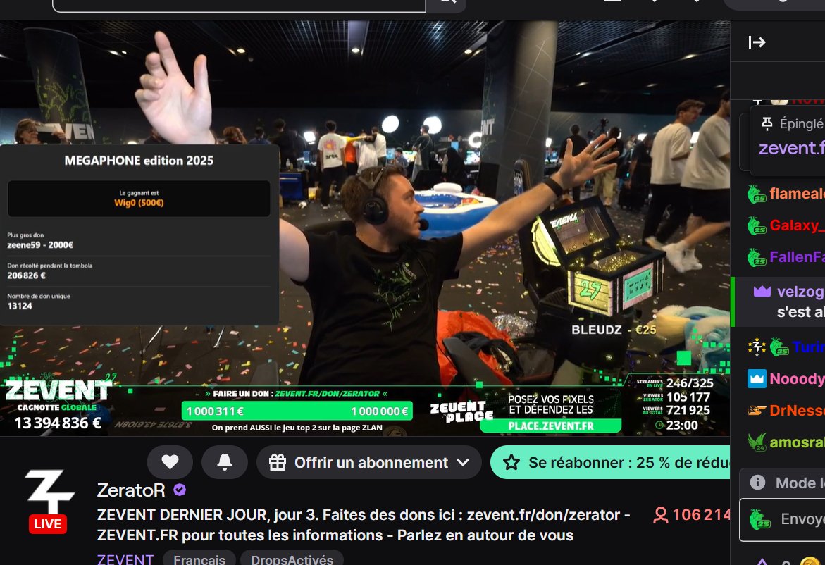 ZERATOR récolte 1 million d'euros dans sa cagnotte au #ZEVENT2025 ! 👏 💰