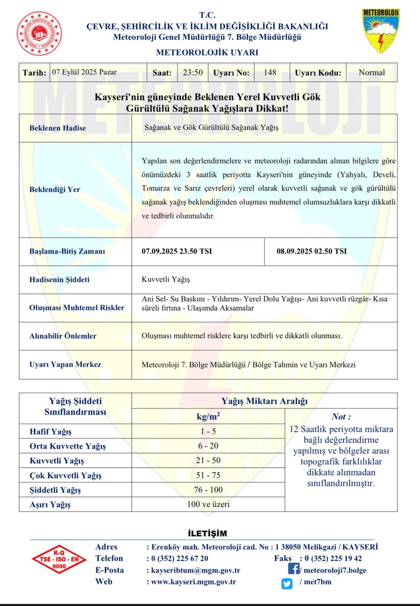 ✨Meteorolojik Uyarı!
<a href="/kayserivaliligi/">T.C.Kayseri Valiliği</a> 
<a href="/gokmen_cicek_/">Gökmen Çiçek</a> 
<a href="/KayseriBSB/">Kayseri Büyükşehir Belediyesi</a> 
<a href="/AfadKayseri/">AFAD KAYSERİ</a>