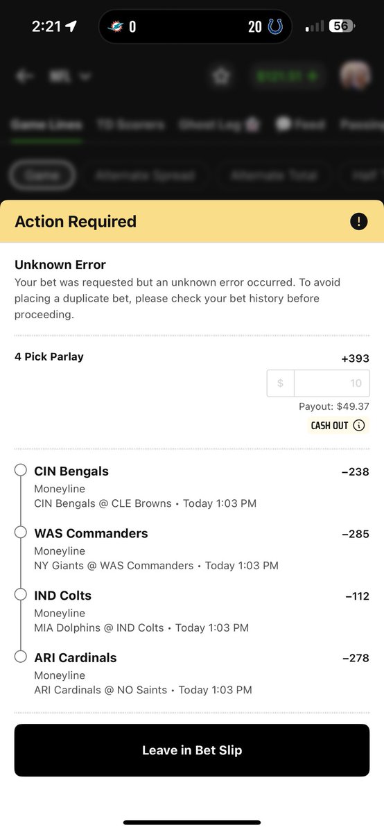 Acon22's tweet image. Pulled out my phone after the @Colts game and expected to see a winning ticket... @DKSportsbook