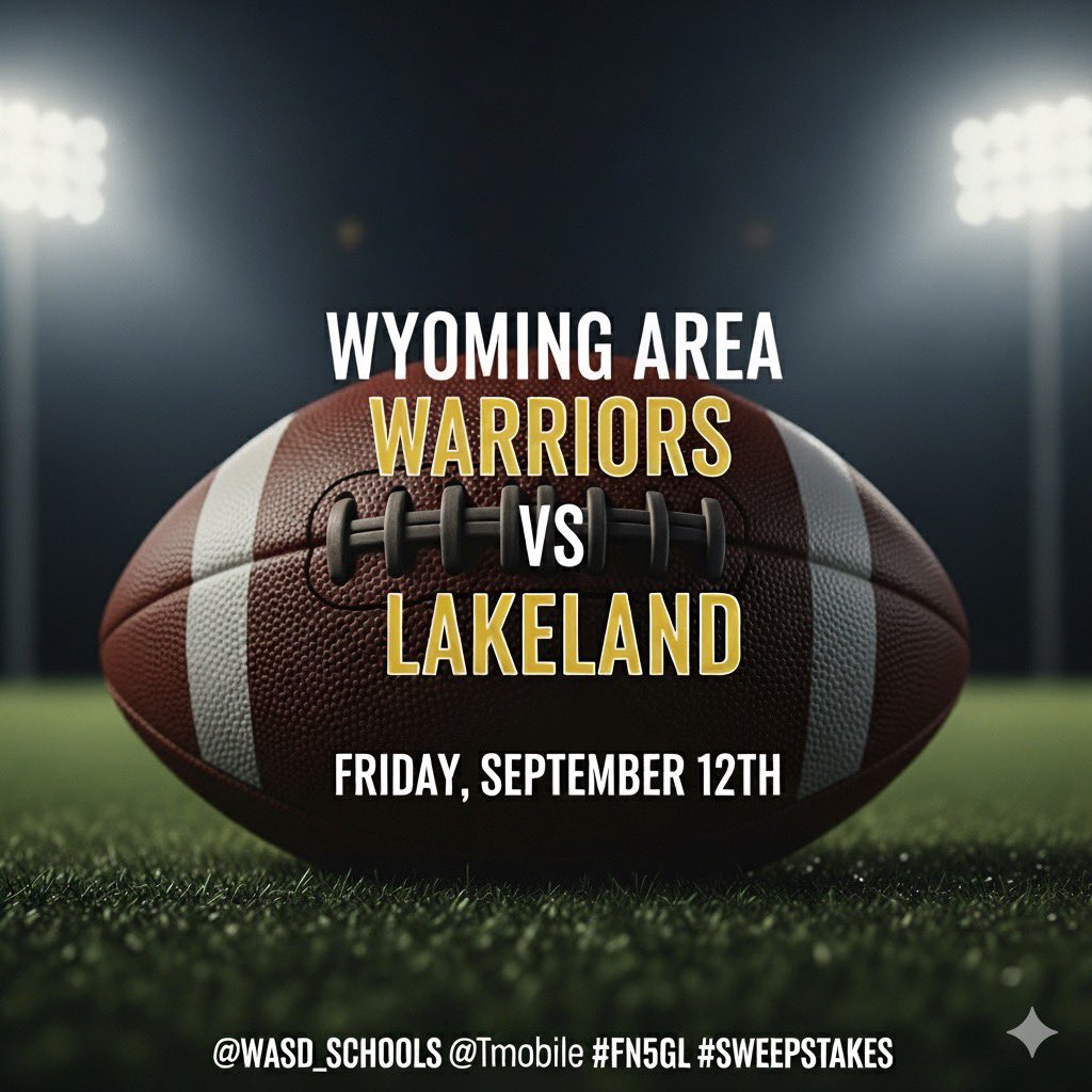 The unbeaten Warriors travel to Lakeland this week. 

Let’s keep the momentum going for the #FN5GL #sweepstakes  share your photos on Insta and Twitter. Tag @wasd_schools and @tmobile and use the hashtags #FN5GL and #sweepstakes to help win a stadium make over