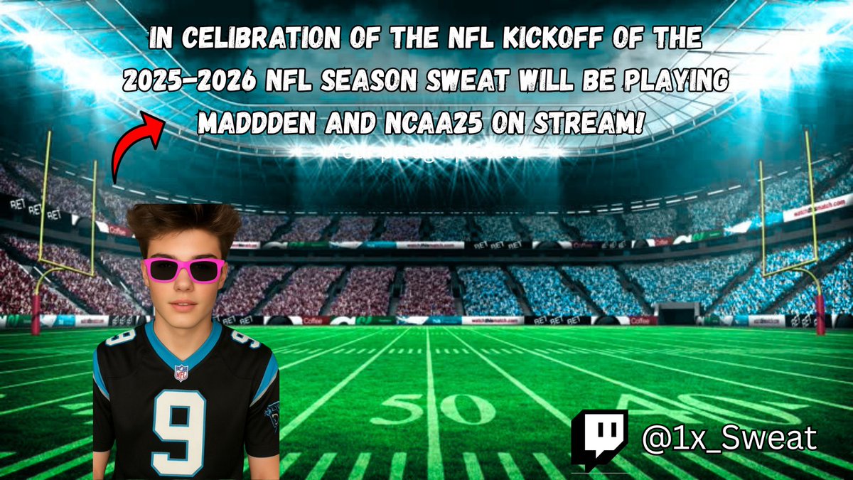 UpdatesSweat's tweet image. In celibration of the Kickoff of the 2025 - 2026 NFL season @1xSweat will be playing Madden and NCAA ON Stream at 6:30 EST Tonight on twitch! Join tf up! 👇twitch.tv/1x_sweat