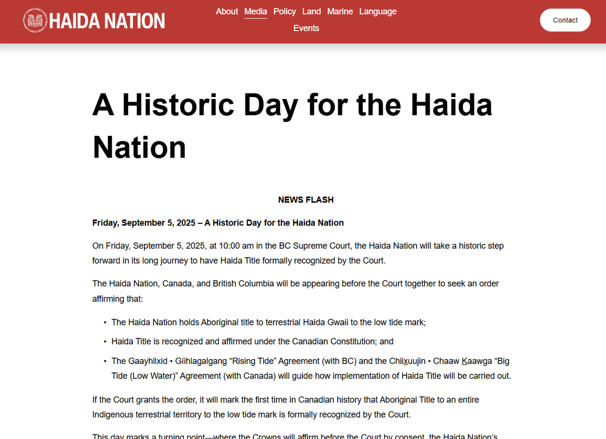 NVanCaroline's tweet image. 🔔MAJOR BC LAND DEVELOPMENT:
The Haida Nation is reporting that the BC Supreme Court has declared Aboriginal title over the entirety of Haida Gwaii, including private property. 

The decision has not yet been posted but assuming it’s true, it is HUGELY SIGNIFICANT.

This gives…