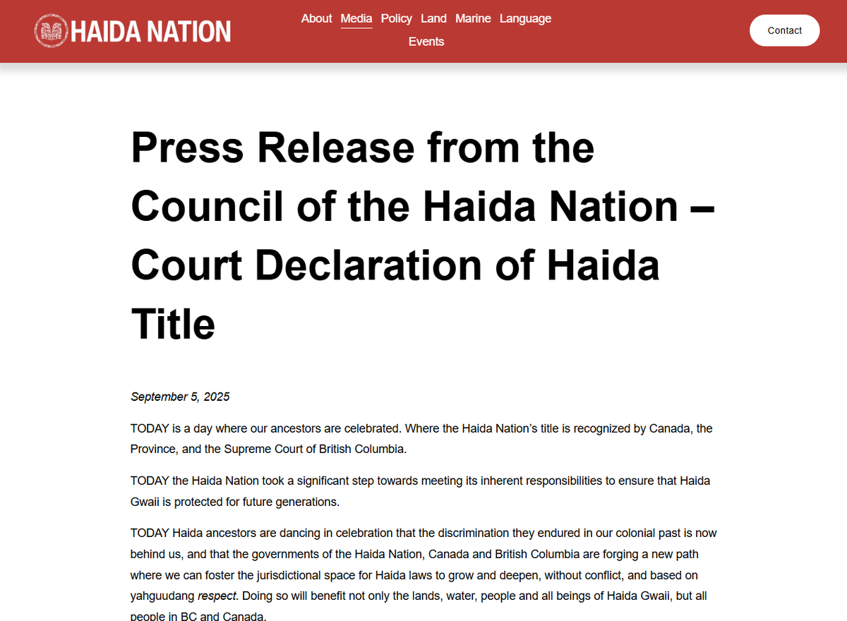 NVanCaroline's tweet image. 🔔MAJOR BC LAND DEVELOPMENT:
The Haida Nation is reporting that the BC Supreme Court has declared Aboriginal title over the entirety of Haida Gwaii, including private property. 

The decision has not yet been posted but assuming it’s true, it is HUGELY SIGNIFICANT.

This gives…