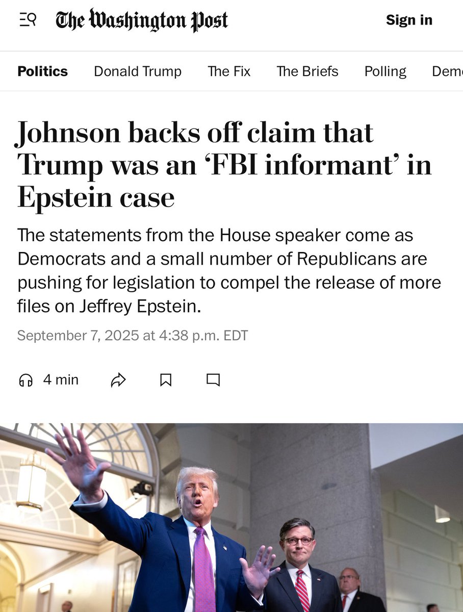 Is “Backs off his claim” how the kids say he lied these days, <a href="/washingtonpost/">The Washington Post</a>? 

Because <a href="/SpeakerJohnson/">Speaker Mike Johnson</a> told a whopper here as he covers for powerful pedophiles. 🤥 
washingtonpost.com/politics/2025/…