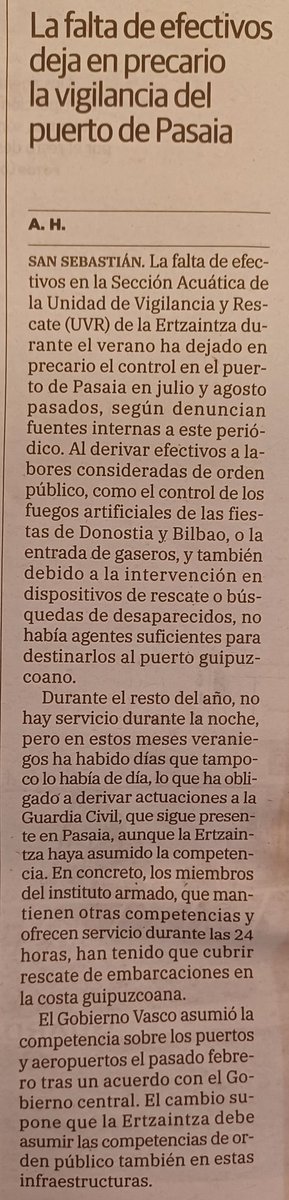 La ertzaintza sin personal suficiente