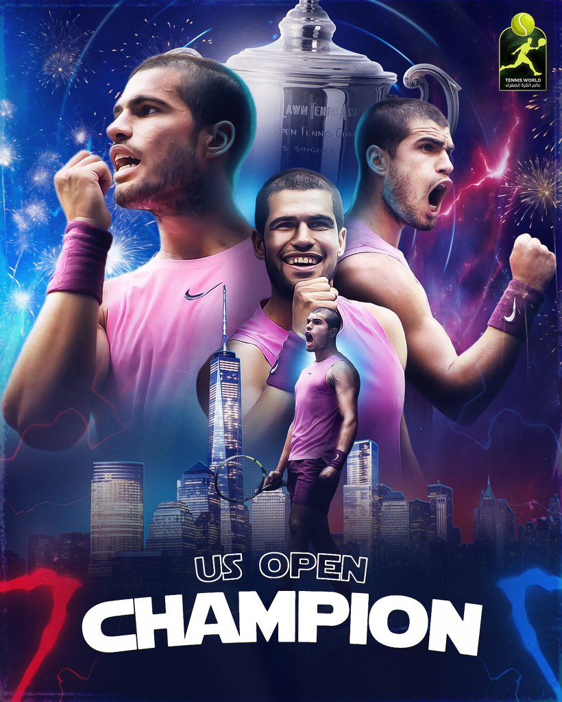 الاسباني كارلوس الكاراز بطلًا لبطولة امريكا المفتوحة للمرة الثانية و هو سادس القابه في الجراند سلام بعد إطاحته في النهائي بحامل اللقب يانيك سينر بثلاث مجموعات لواحدة 2-6 6-3 1-6 4-6.