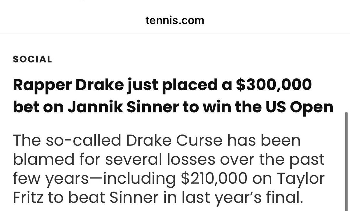 Forget the brilliant play of <a href="/carlosalcaraz/">Carlos Alcaraz</a> at the <a href="/usopen/">US Open Tennis</a>… The #DrakeCurse strikes again! #Vamos!!!!