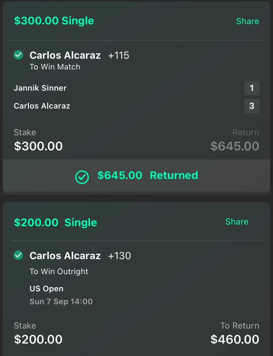 US Open Final🗽

Alcaraz ML vs Sinner +115 ✅✅

#GamblingX #TennisPicks