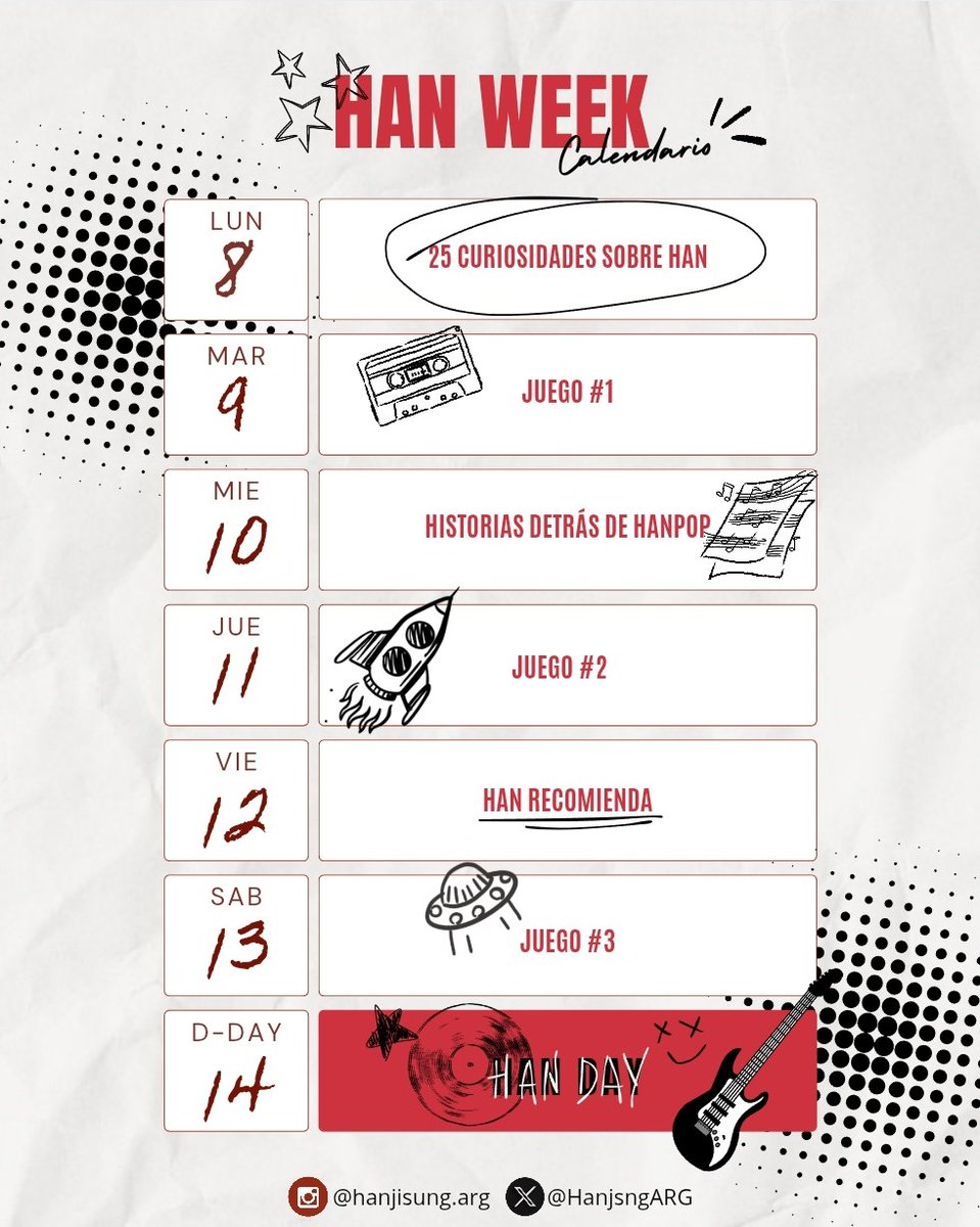 HanjsngARG's tweet image. 🎂🐿 STAY estamos cada vez más cerca de la Han Week! 

Como les prometimos, les dejamos el calendario de actividades completo!!

Esperamos que puedan participar en todos tanto en X como IG para poder festejar juntxs el cumpleaños de nuestro cachetón favorito ✨️