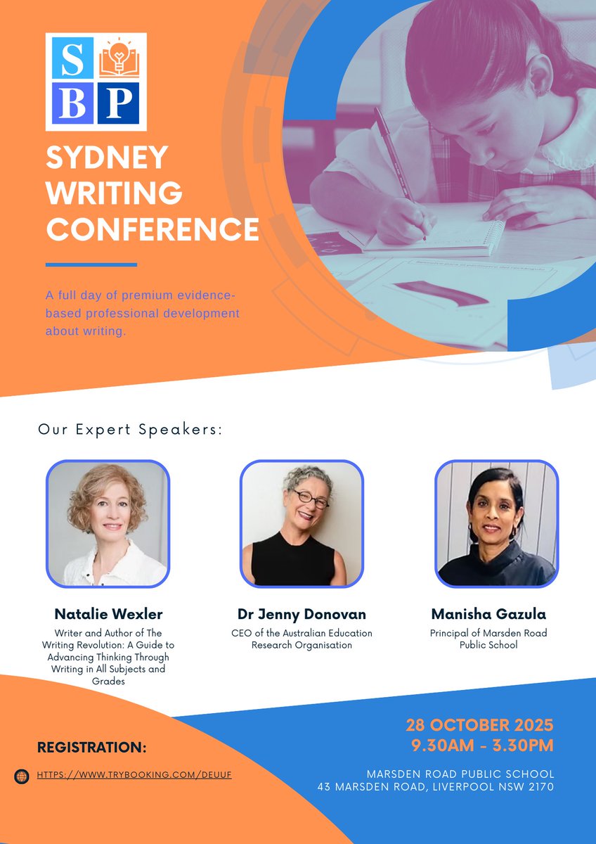 Sharing Best Practice is excited to officially announce the Sharing Best Practice Sydney Conference!

Tuesday 28th October
9.30am-3.30pm
Speakers include Natalie Wexler, Dr Jenny Donovan and Manish Gazula.
$75

Tickets available here trybooking.com/DEUUF