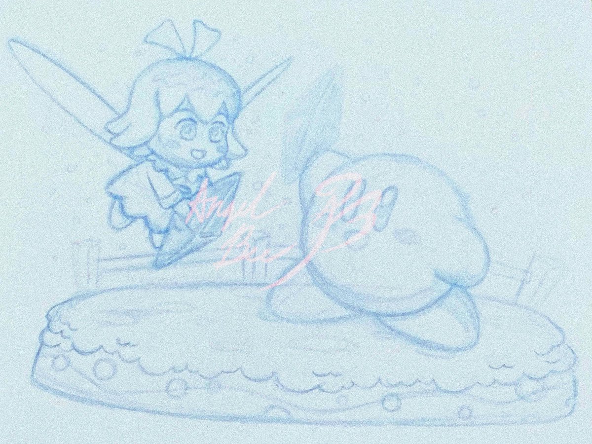 AngelBee623's tweet image. #SketchvsFinal of my Kirby 64 Pointillism illustration