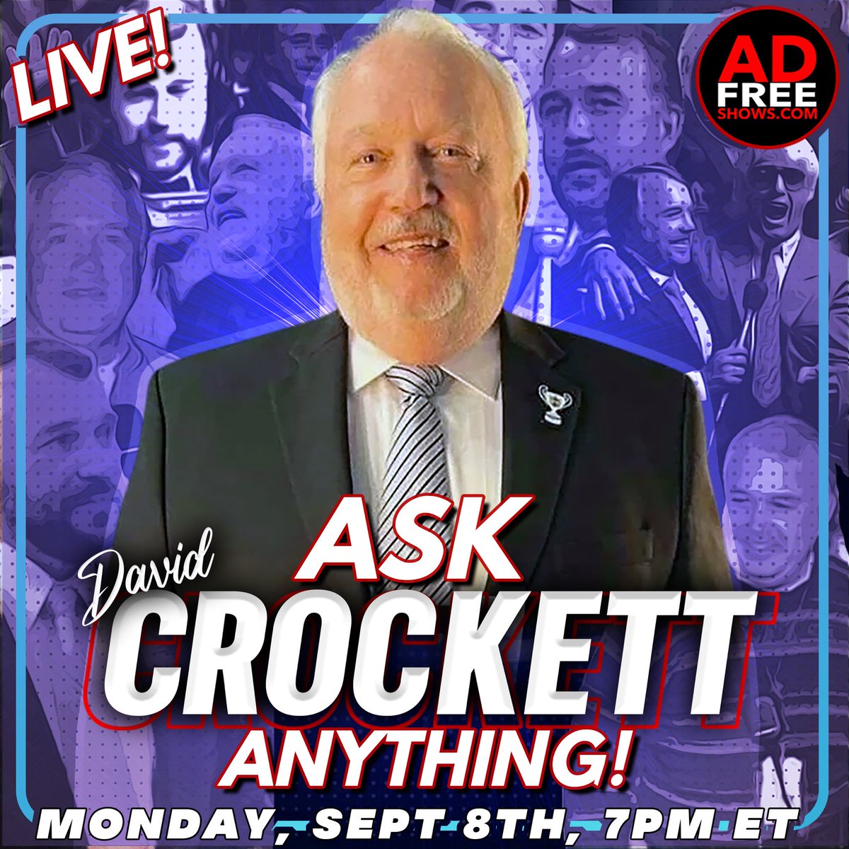 Tony Schiavone tonight. 
David Crockett tomorrow.

The legendary JCP duo is answering your questions to kick off a BIG week on <a href="/adfreeshows/">AdFreeShows.com</a>!