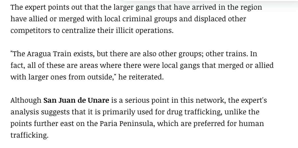 Drugs are not the only thing that Tren de Aragua smuggles. They have been implicated in trafficking migrants to the United States. But Unare is specifically known for drug trafficking.