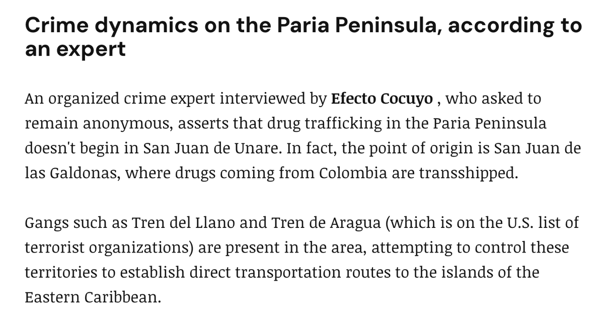 Fishing villages along Venezuela’s eastern coast have become prime targets for cartels because of their proximity to the Caribbean islands. Cocaine flows in from Colombia, and gangs such as Tren del Llano and Tren de Aragua fight to dominate the maritime routes across to Trinidad