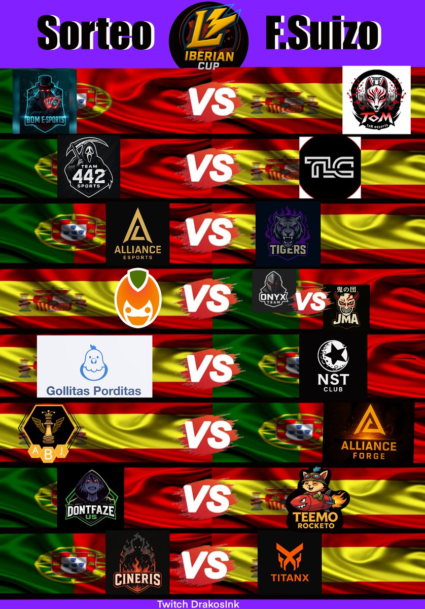 El Sorteo de la #IberianCup de <a href="/wildriftES/">League of Legends: Wild Rift</a>  a terminado asi

Que ganas de que llegue mañana y empezar a ver estos partidazos.

Ganas de remontadas

Ganas de jugadas épicas

Ganas de veros animando vuestros favoritos en los StreaM

VAMOS A POR TODAS!!!