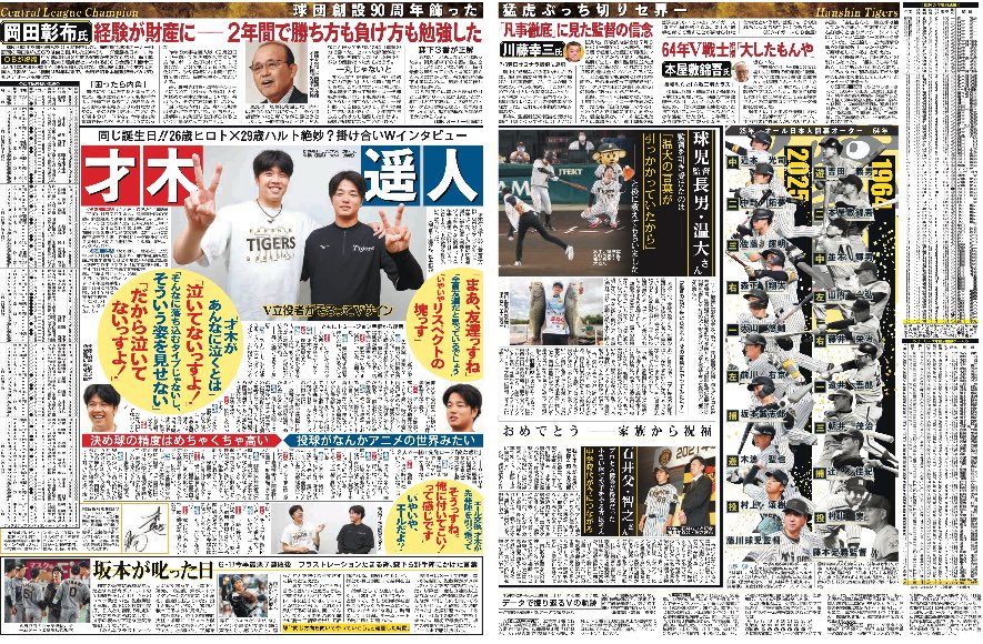きょう8日付東京版1〜5、21〜22面 ㊗️優勝マジック1としていた #阪神