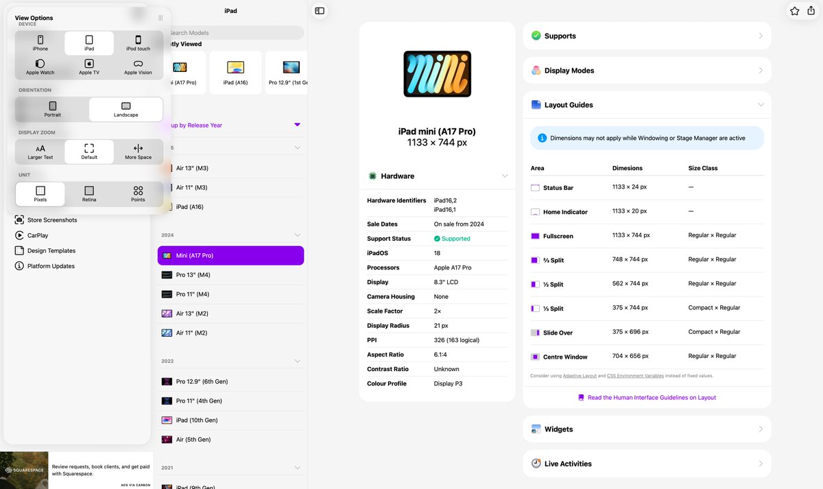 Screen Sizes 3 is coming along nicely. You can now view portrait vs landscape dimensions separately which cleans up a lot of the UI.

There is still a lot to do so unfortunately it will not be ready for the iPhone 17 launch this week