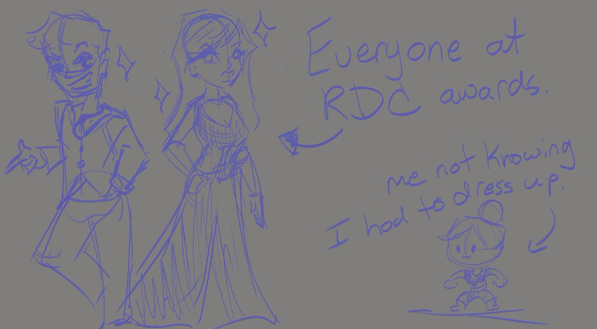 I did a quick doodle of what #RDC25 felt like as someone who didn't realize the awards was a big dress up event

I still had fun though! HAHA! I'll have better drip next year!!! 🙏