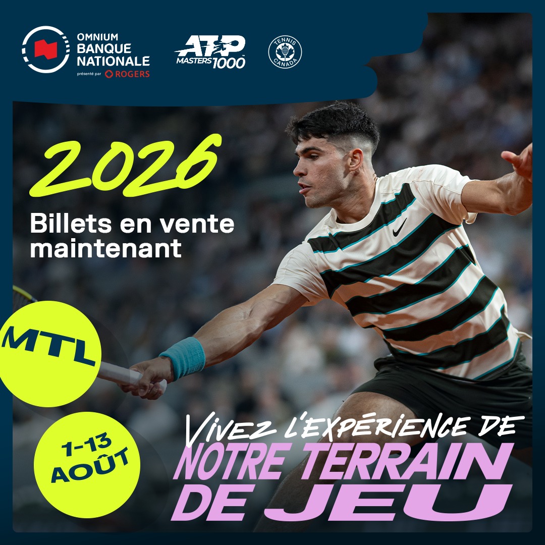 Carlos Alcaraz est le champion 2025 des Internationaux des États-Unis 🏆

Ne ratez pas la chance de voir le sextuple champion de tournois du Grand Chelem à Montréal dans le cadre de l’Omnium Banque Nationale de 2026!

BILLETS  🎟 👉 bit.ly/3JPpHDa