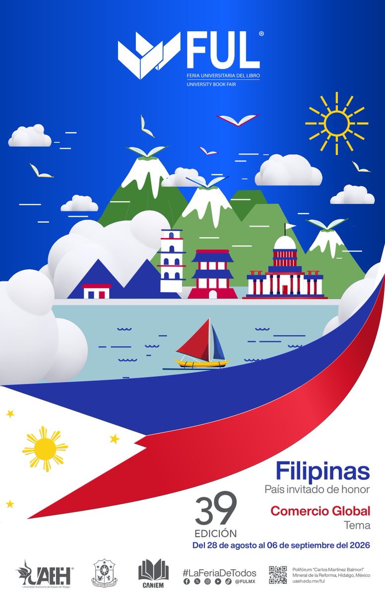 🌍📚 Comercio Global, lectura sin fronteras. 📚🌍

Bajo la temática #ComercioGlobal, contaremos con la presencia de Filipinas como País Invitado de Honor.

¡Te esperamos en #FUL2026!
#FUL39 #LaFeriaDeTodasYTodos