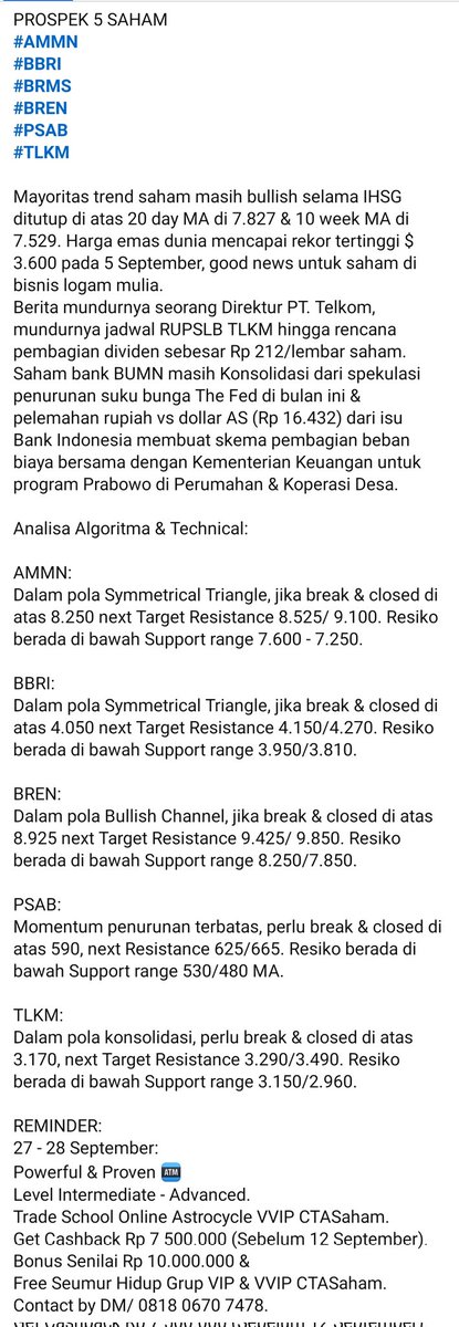 andri_zakarias's tweet image. PROSPEK 5 SAHAM 
#AMMN
#BBRI
#BRMS
#BREN
#PSAB
#TLKM

#ctasaham
#saham
#trending
#idx
#IHSG
#bank
#bluechip
#Himbara
#GrupBarito
#telekomunikasi
#astrocyclectasaham
#mooncycle
#Gold
#ANTM
#sahambagger 
#analisateknikalIHSG 
#algoritmatradingctasaham
#aitrading
#tradingsaham