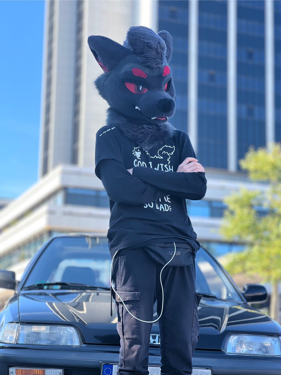 Big wolf with his little civic 👹🥺

📷: <a href="/MalfyFox/">Malfy 🐾🏳️‍🌈</a> 

#Eurofurence29 #furry #fursuit