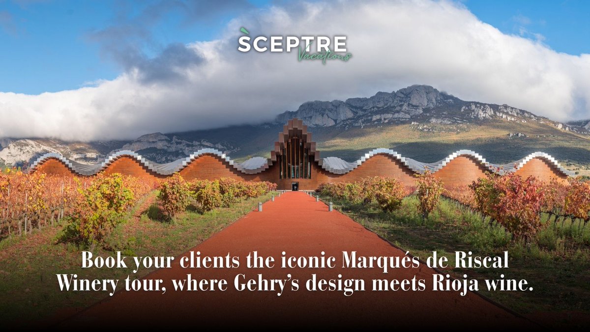 🍇 Turn a wine trip into an architectural masterpiece!
Book Sceptre’s Spain Wine Vacation &amp; visit Marqués de Riscal—where Rioja tradition meets Frank Gehry’s design. 🍷
✅ Award-winning wines
✅ Michelin-star dining
📲 Sell this Grape Escape today!
#TravelAgents #WineVacations