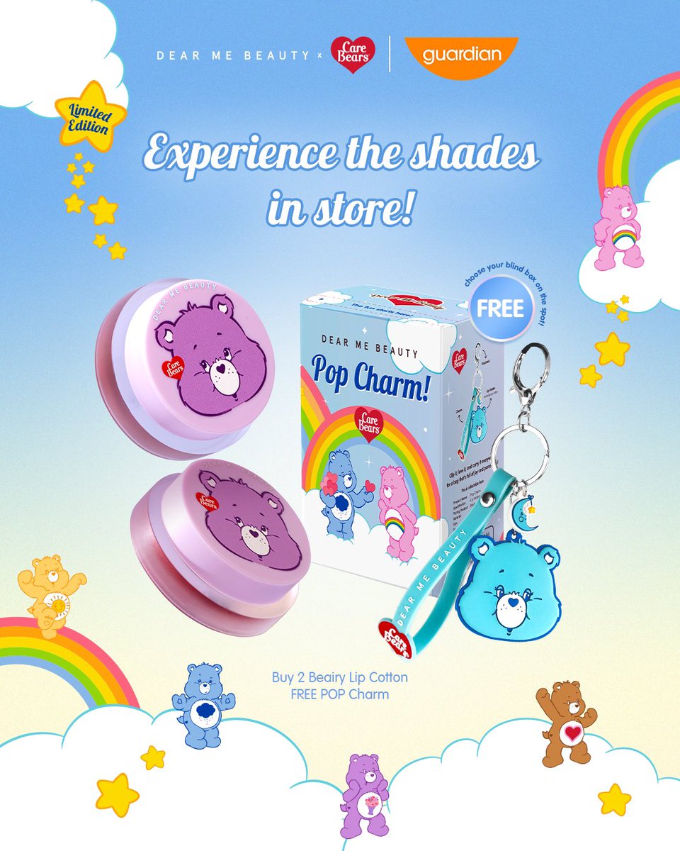 dearmebeauty's tweet photo. 𝐂𝐚𝐫𝐞 𝐁𝐞𝐚𝐫𝐬 𝐥𝐨𝐯𝐞𝐫𝐬, 𝐢𝐭’𝐬 𝐲𝐨𝐮𝐫 𝐭𝐢𝐦𝐞 𝐭𝐨 𝐩𝐥𝐚𝐲! 🌈💖
Sekarang bisa langsung swatch di Guardian + nikmatin 𝟮𝟬% 𝗱𝗶𝘀𝗰𝗼𝘂𝗻𝘁 buat all produk Care Bears ✨

📍 Only at @guardian_id selected stores! https://t.co/rkhChXf6Sn