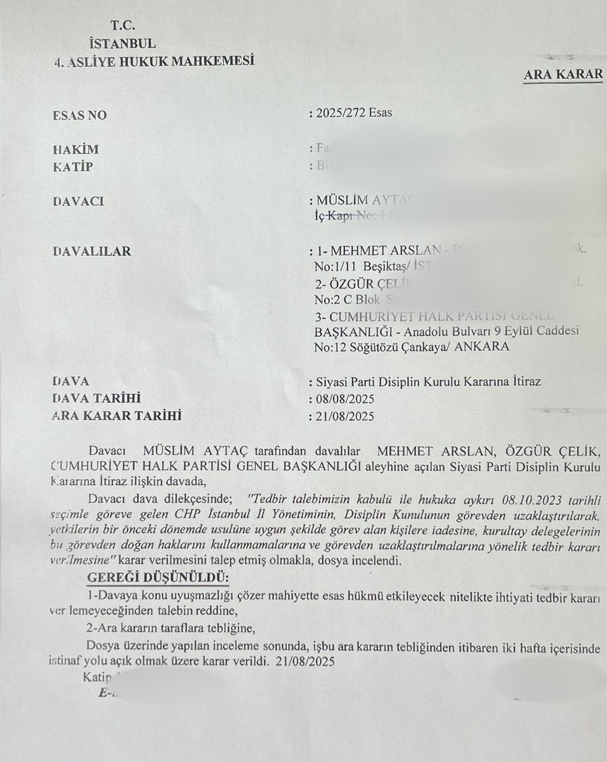 İstanbul 45 inci Asliye Hukuk Mahkemesi kararından önce, İstanbul 4 üncü Asliye Hukuk Mahkemesi kayyum talebini reddetmiş

4. Asliye Hukuk kararı varken, 45. Asliye Hukuk, böyle bir karar veremez.

Kapı kapı dolaşıp, istedikleri kararı çıkartmışlar.

Buna da “hukuk” diyorlar.