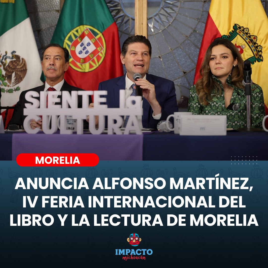 ImpactoMich's tweet image. .@AlfonsoMtz_Mx y el embajador de Portugal en México, Excmo. Manuel Carvalho, anunciaron la IV Feria Internacional del Libro y la Lectura de Morelia (Fillm), que se llevará a cabo del 26 de septiembre al 05 de octubre.

Más detalles 👉 tinyurl.com/5bxr3em5